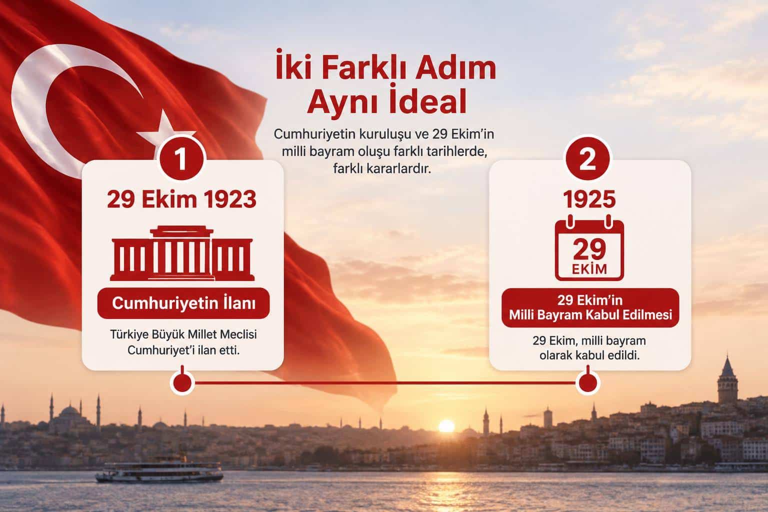 Cumhuriyetin 1923’te ilanı ile 29 Ekim’in 1925’te milli bayram kabul edilmesini ayıran zaman çizelgesi