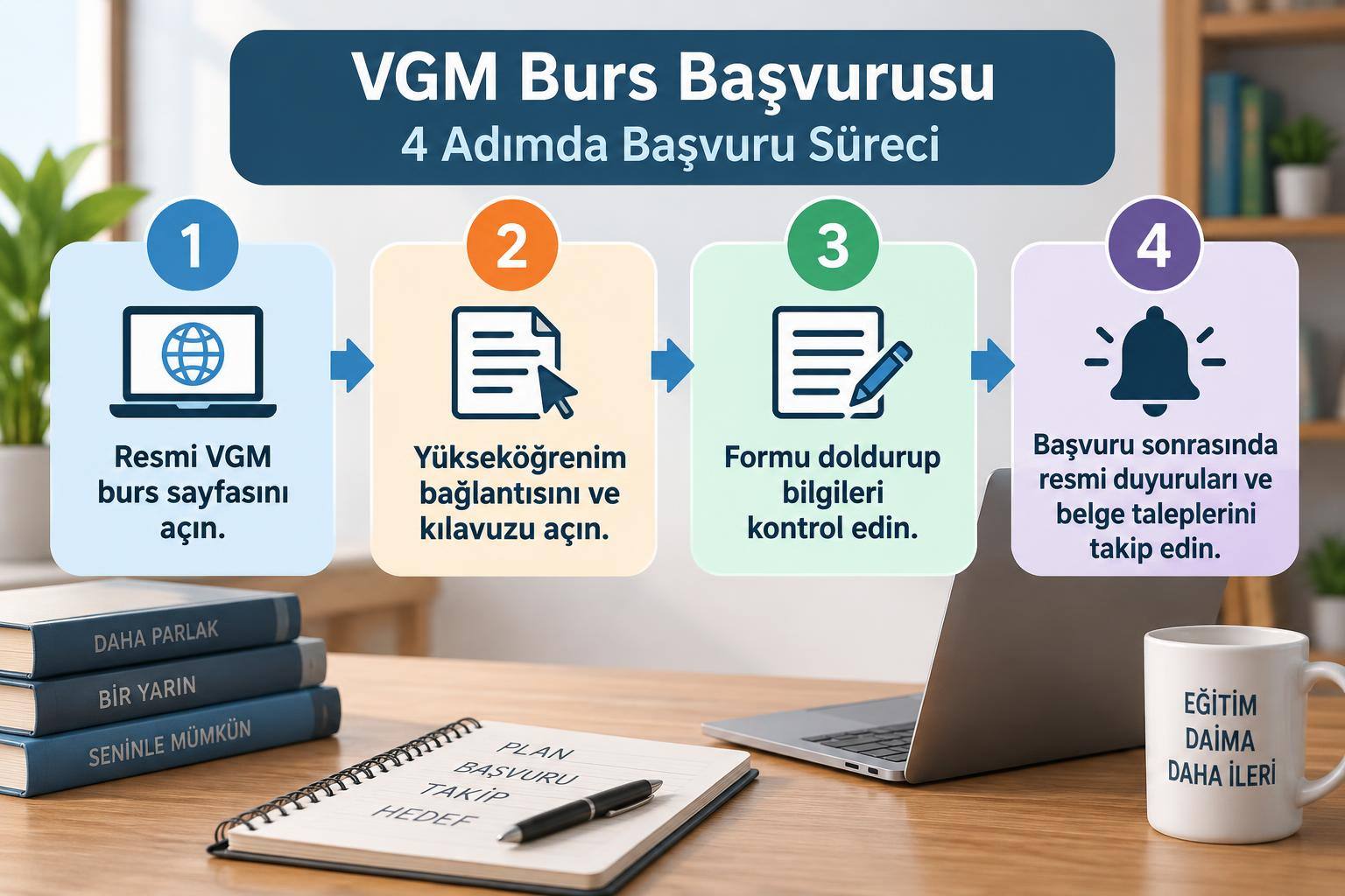 VGM Yükseköğrenim Burs Başvurusu 2026-2027: Nasıl Yapılır, Tarihler Ve Dikkat Edilecekler 1 VGM burs başvurusu için resmi sayfadan form kontrolüne ve başvuru sonrası takibe uzanan işlem akışı