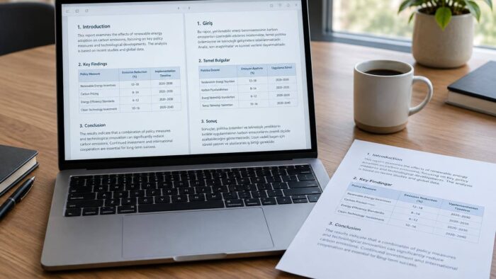 İngilizce PDF ile Türkçe çevirinin yan yana incelendiği temsili çalışma alanı