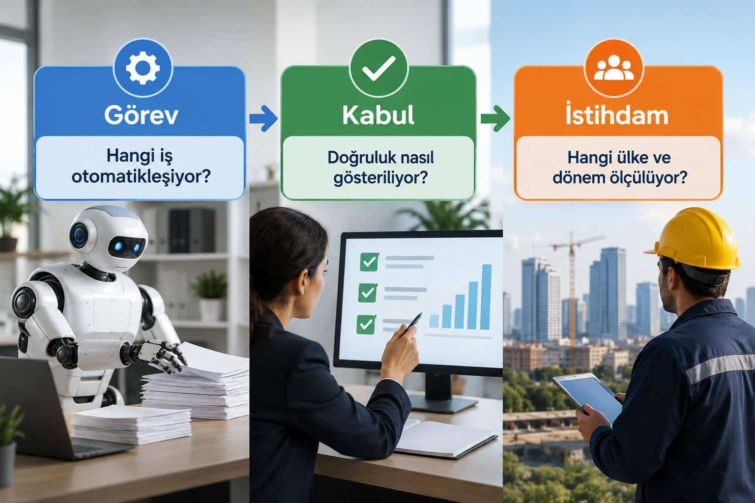 Yapay Zekâ Yazılımcılığı Bitirecek mi? İş Gücü Verileri ve Yapay Zekânın Rolü 1 Otomasyon iddiasını görev kapsamı, kabul koşulları ve istihdam verisiyle değerlendirme şeması